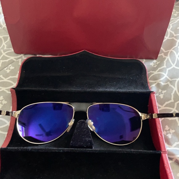 Cartier Santos Dumont Edition Checkered Frame Gold black Color Lens Sunglasses - Picture 3 of 5